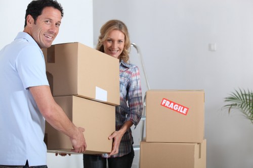 Packed boxes and furniture prepared for house removal in Clapham